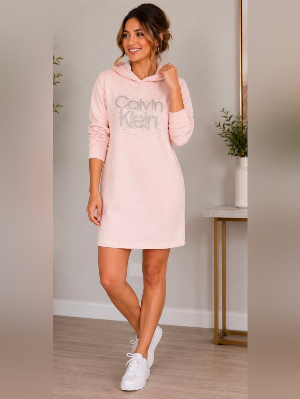 Calvin Klein Pink Long Sleeve Cowl Neck Sweater Dress